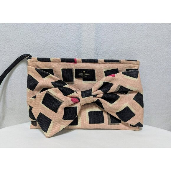 Kate Spade Large Canvas Bow Clutch Wristlet Makeup Cosmetic Bag - Picture 1 of 12